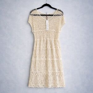 NWT Solitaire Cream Crochet Lace Boho Festival Dress Beach Cover Up